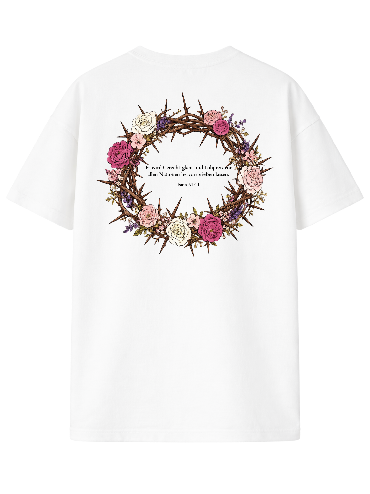 Christliches Oversize T-Shirt mit Dornenkrone & Blumen