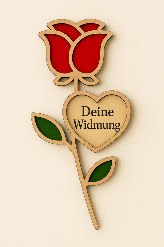 Holzrose mit Lasergravur – Handbemalt - (inkl. Gratis-Widmung). Senden Sie Ihre Widmung per E-Mail an kontankt.gljorlando@gmail.com